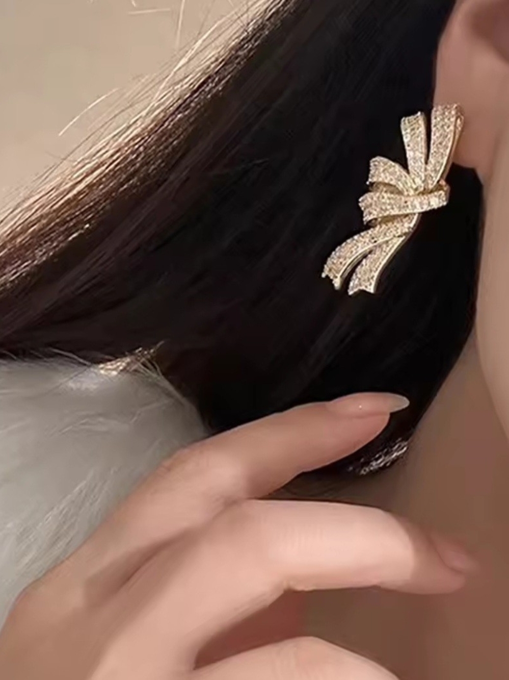 Gold Crystal Ribbon Drop Earrings - Elegant Women's Accessories